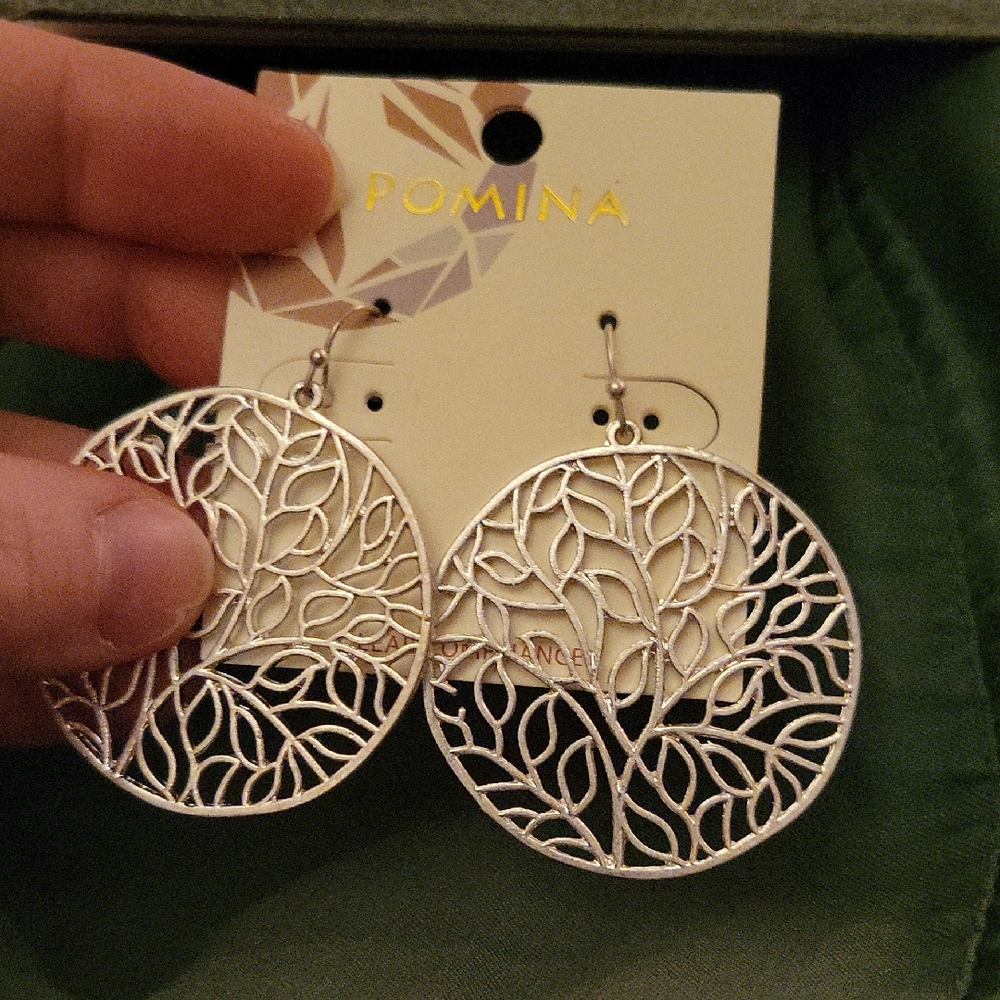Pomina Silver Tone Tree of Life Or Floral Peirced Earrings